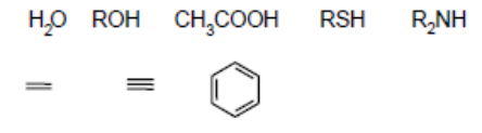 Molécules neutres nucléophiles : H2O, ROH, CH3COOH, RSH, R2NH, alcène, alcyne et benzène