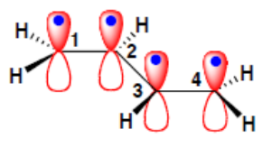 Orbitales pz parallèles des quatre carbones du buta-1,3-diène