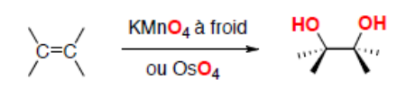 Oxydation douce : dihydroxylation syn par KMnO4 à froid ou OsO4