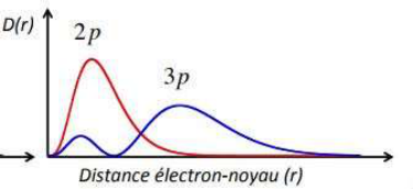 Densité radiale D(r) des orbitales 2p et 3p en fonction de la distance électron-noyau