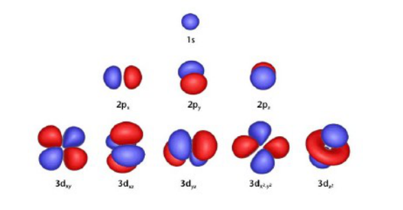 Orbitales atomiques 1s, 2p et 3d