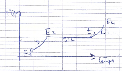 Température en fonction du temps : états E1 à E4 lors de la fusion