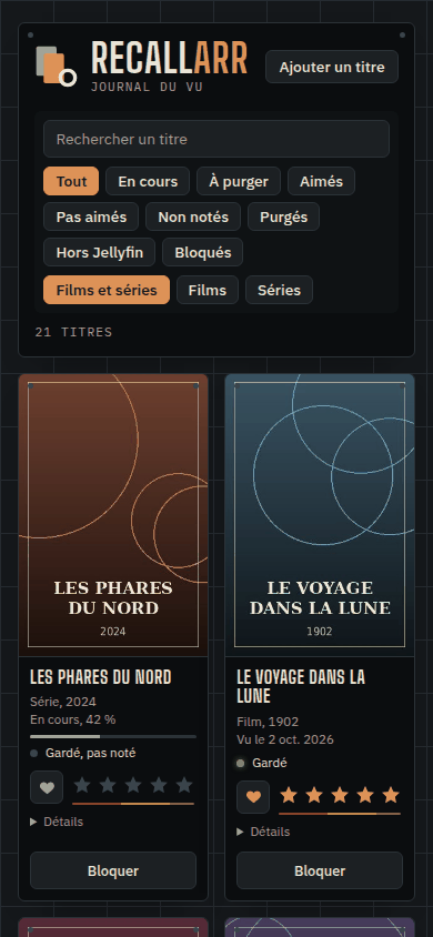 Journal Recallarr sur téléphone