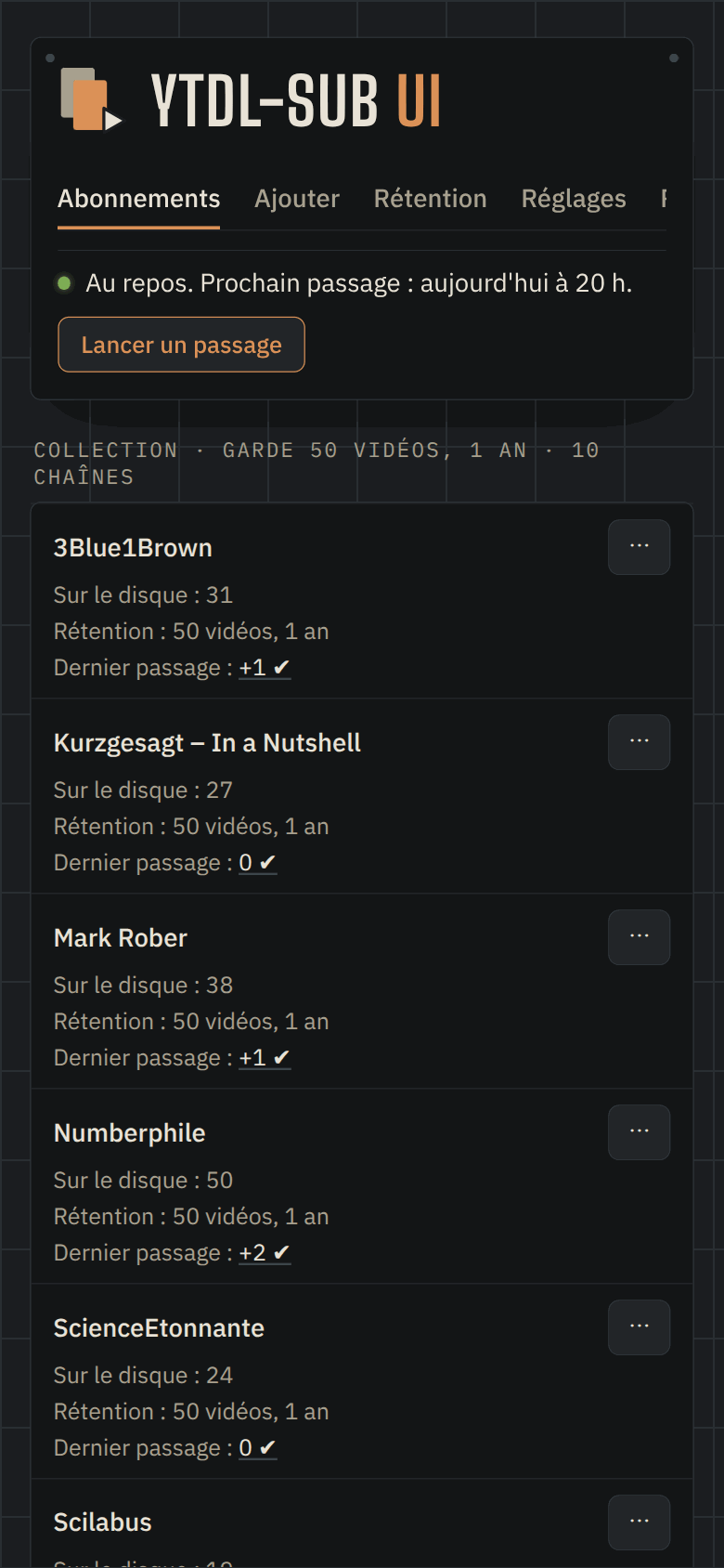 Écran Abonnements sur téléphone